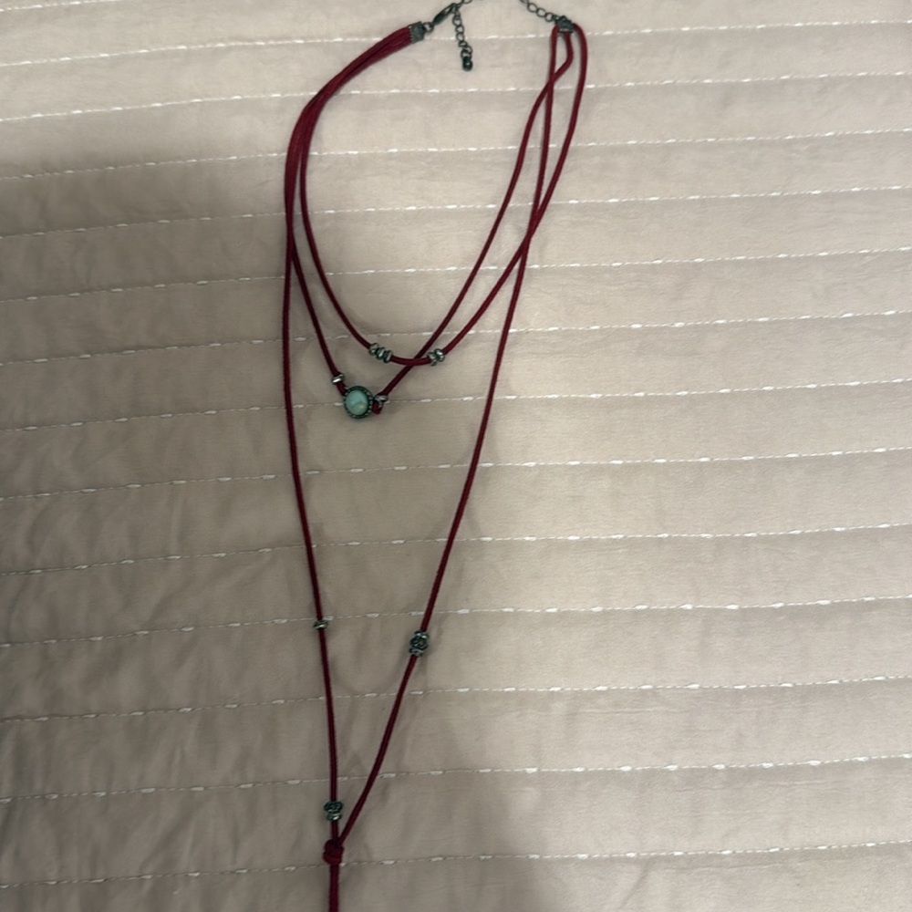 Boutique maroon layered tassel necklace with turquoise stone